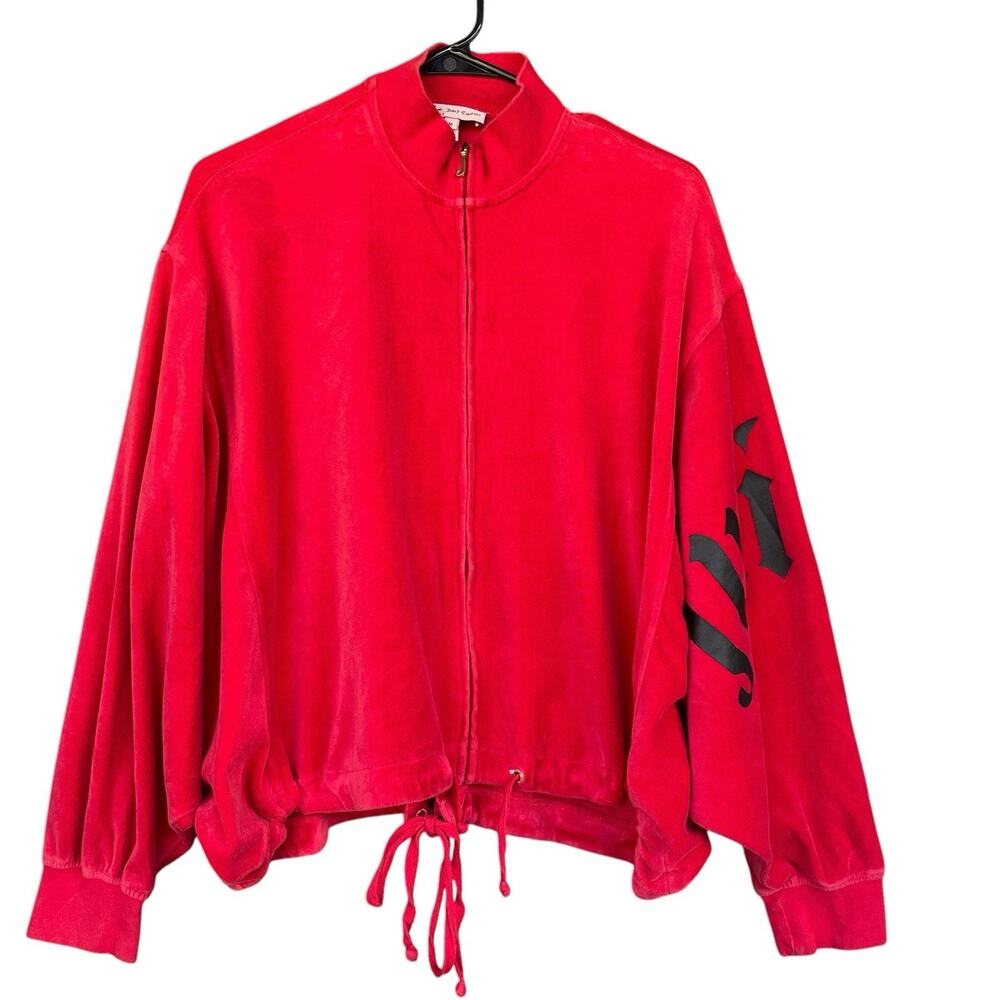 Juicy Couture Womens Sweatshirt Medium Red‎ Oversized Seamless Logo Full Zip